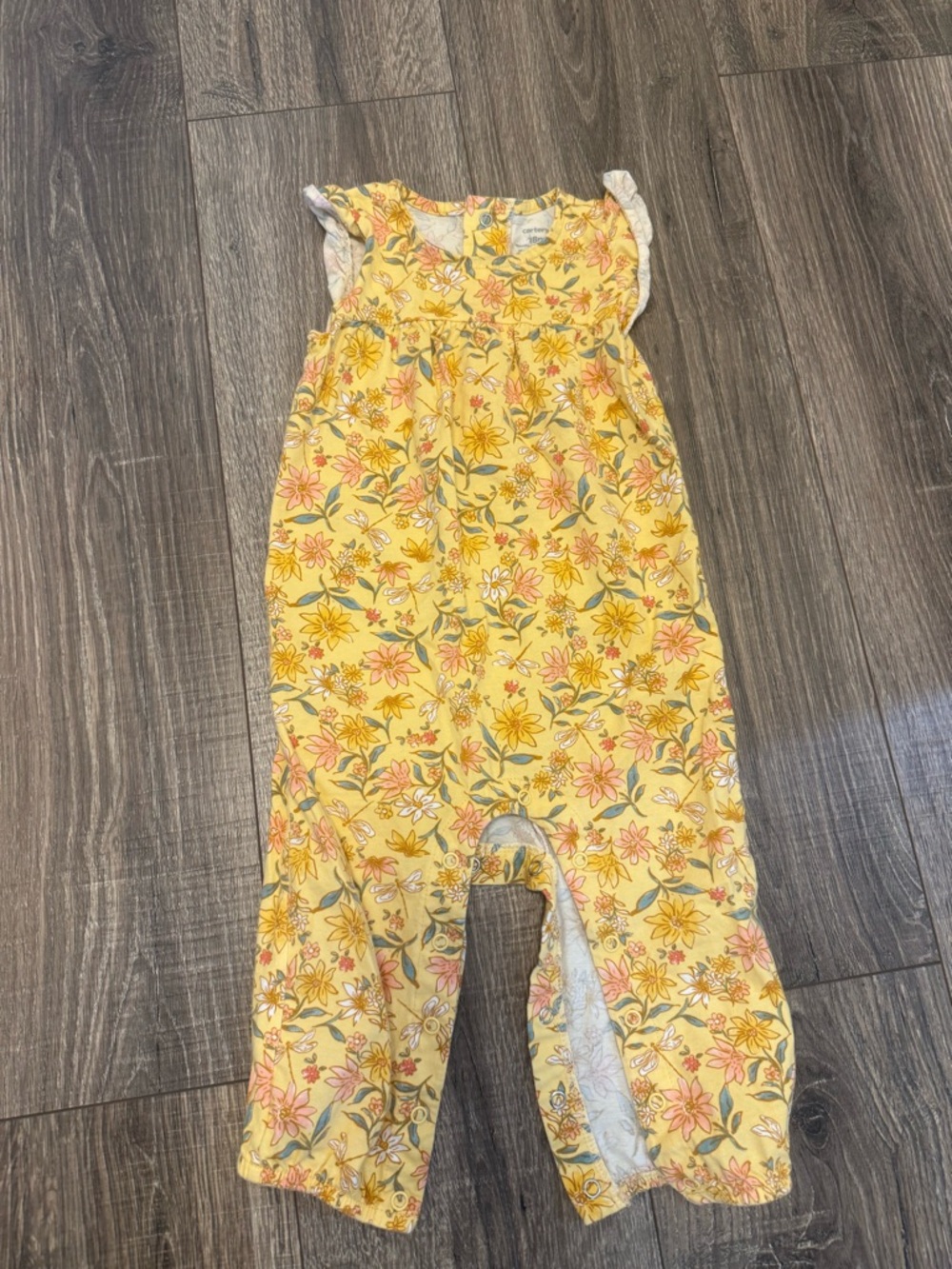 Carters Girls Yellow Floral Short Sleeve One Piece Size 18 Months
